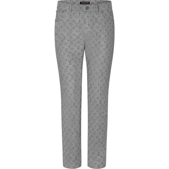 Louis Vuitton DL0 Monogram Slim Jeans All Over Logo Grey Denim Classic Pants 34 - Picture 1 of 15